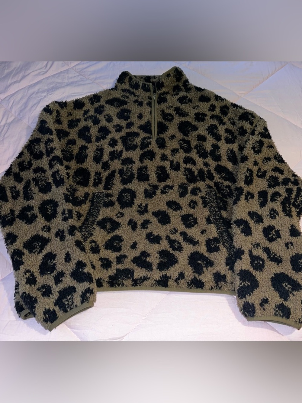 Skims Leopard Print Sherpa Half-Zip Pullover sweater 4X